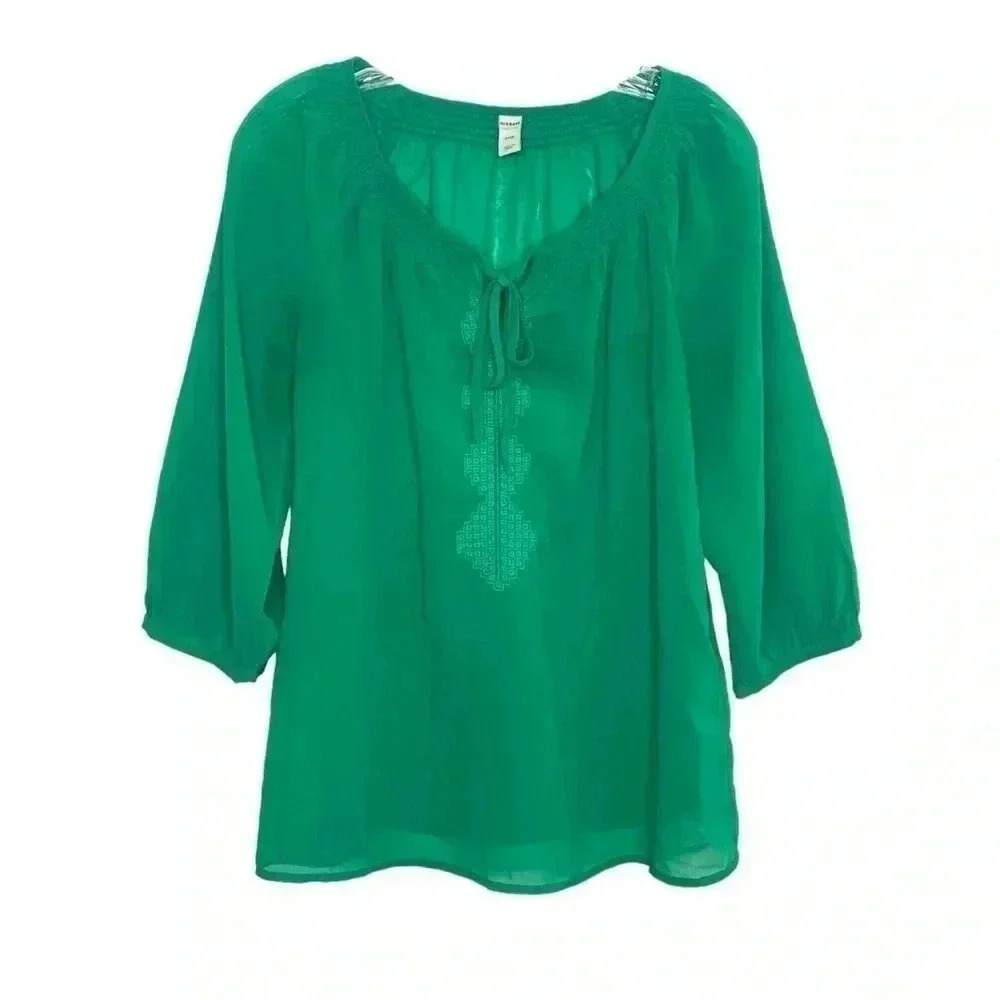 Old Navy Embroidered Chiffon Peasant Blouse Top